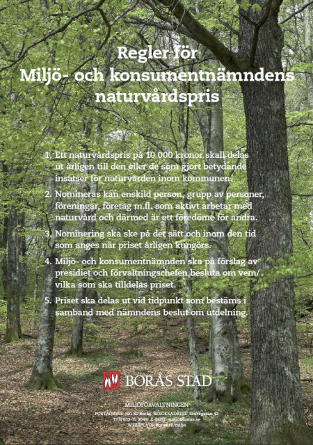 Borås miljö- och konsumentnämnds naturvårdspris - regler